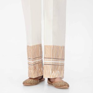 White Printed Cambric Straight Fit Trouser CS3547